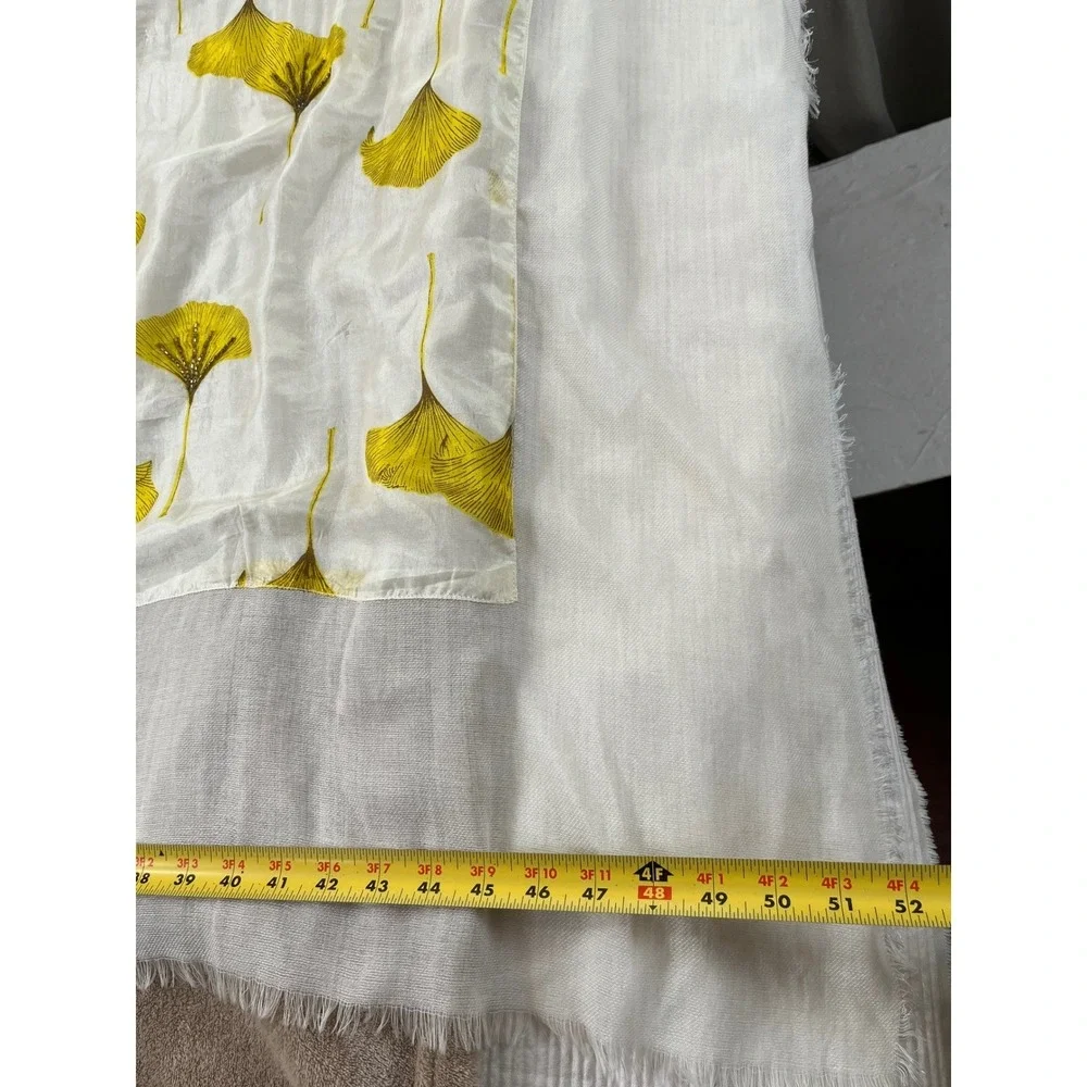 Anthropologie Citrus Ginkgo Leaf Embroidered SilkWool Scarf Yellow NEW MSRP$118